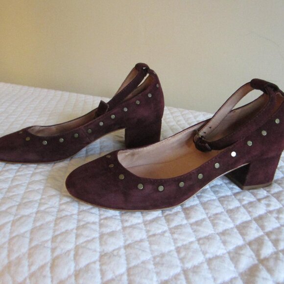 MADEWELL burgundy suede studded ankle strap block heel shoe – Sz 6 - Picture 3 of 8